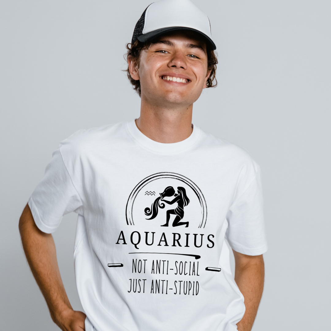 Aquarius Anti-Social Unisex Tee | Zodiac Shirt, Horoscope Gift, Astrology Apparel, Birthday Present, Unique Graphic Tee